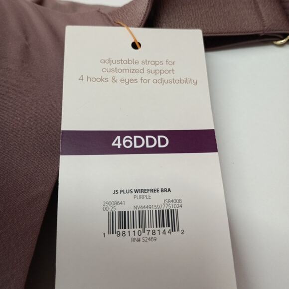 Joyspun Plus Wirefree Full Coverage Bra Women's Size 46DDD Purple Smooth Wings - Picture 3 of 5